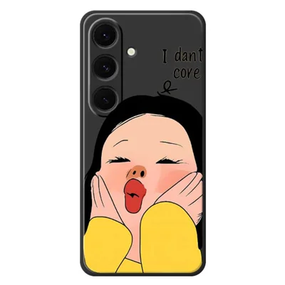 For Samsung Galaxy S24 FE Case Girl Holding Face Pattern Printing Straight Edge TPU Phone Back Cover - Black