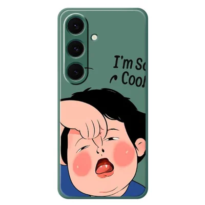 For Samsung Galaxy S24 FE Case Make Faces Kid Pattern Printing Straight Edge TPU Phone Back Cover - Green