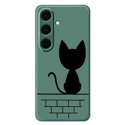 For Samsung Galaxy S24 FE Case Black Cat on the Wall Pattern Printing Straight Edge TPU Phone Back Cover - Green