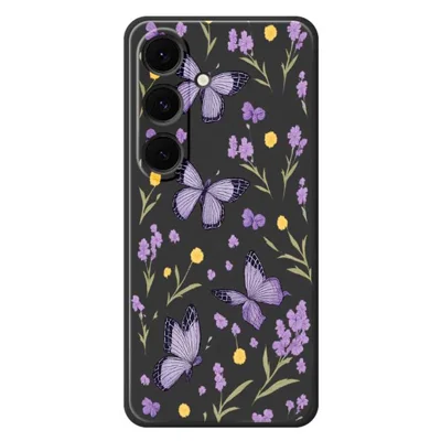 For Samsung Galaxy S24 FE Case Purple Butterflies Pattern Printing Straight Edge TPU Phone Back Cover - Black