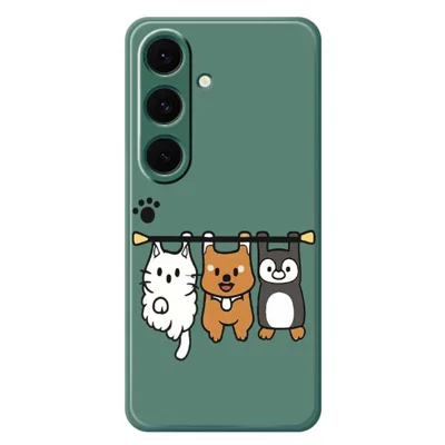 For Samsung Galaxy S24 FE Case Three Animal Dolls Pattern Printing Straight Edge TPU Phone Back Cover - Green