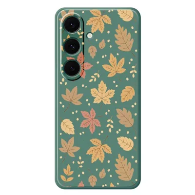 For Samsung Galaxy S24 FE Case Leaves Pattern Printing Straight Edge TPU Phone Back Cover - Green