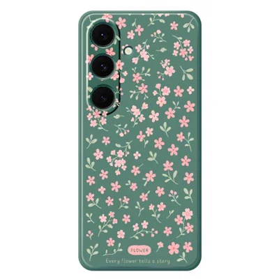 For Samsung Galaxy S24 FE Case Pink Small Flowers Pattern Printing Straight Edge TPU Phone Back Cover - Green