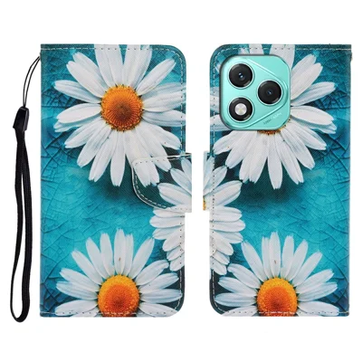 For Honor 400 Lite 5G Case Pattern Printing Protective Leather Folio Phone Cover with Wrist Strap - Chrysanthemum