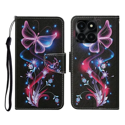 Beschermhoes voor Honor X6c 4G / X6b 4G / X6a 4G / X5b / X5b Plus met Patroonprint Leren Folio Telefoonhoes met Polsbandje - Glowende Vlinder