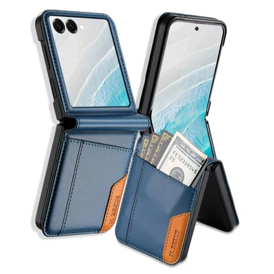 N.BEKUS til Samsung Galaxy Z Flip7 5G hylster med kortplads PU + PC telefonbagdæksel - Blå