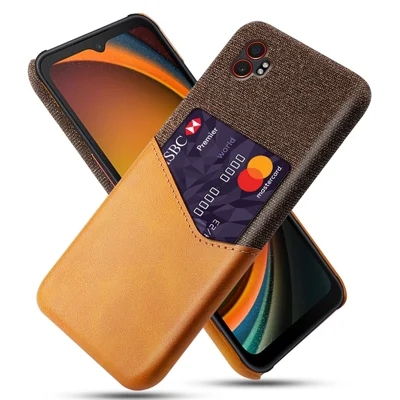 For Samsung Galaxy XCover7 Pro Case PU Leather Cloth Texture Hard PC Phone Cover with Card Holder - Orange