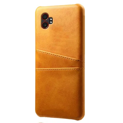 For Samsung Galaxy XCover7 Pro Case Dual Card Slots PU Leather + Hard PC Phone Cover - Orange