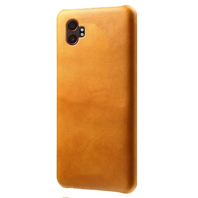 For Samsung Galaxy XCover7 Pro Case Calf Texture PU Leather Hard PC Protective Phone Cover - Orange