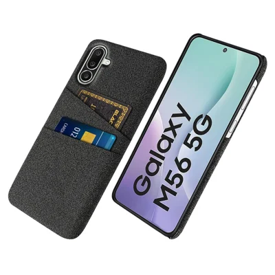For Samsung Galaxy M56 5G Case Cloth + Hard PC Phone Cover with Dual Card Slots - Black