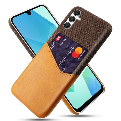 For Samsung Galaxy A18 5G / A18 4G / A17 5G / A17 4G Case PU Leather Cloth Texture Hard PC Phone Cover with Card Holder - Orange