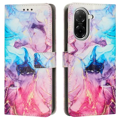 For Xiaomi Redmi A5 NFC (EU) (173.45mm) Stand Case Marble Pattern PU Leather Wallet Phone Cover - Pink  /  Purple