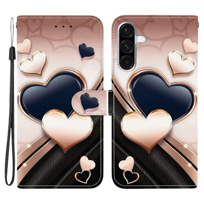 Lederfodral för Samsung Galaxy A56 5G med ställfunktion, plånbok, mönstertryck och handledsrem - Love