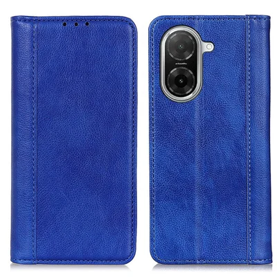 For Xiaomi Redmi A5 4G (171.7mm) / Poco C71 4G Stand Case Split Leather Litchi Texture Wallet Phone Cover - Blue