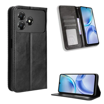 For ZTE Blade A36 Læderetui Wallet Ståplade Retro Struktur Telefondæksel - Sort