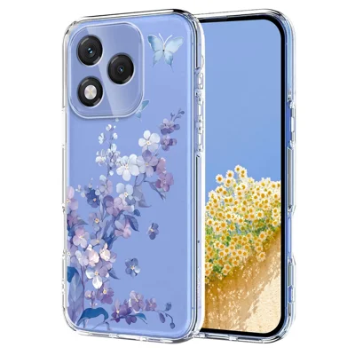 Fodral till Honor 400 Lite 5G med motiv av fjärilar och blommor, TPU-baksida med tryck – Violblå
