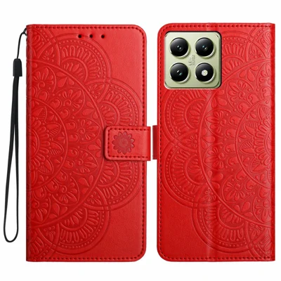 For Xiaomi 15T Leather Case with Card Slots Mandala Pattern Phone Cover Stand - Red