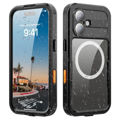REDPEPPER Für iPhone 17 IP68 Wasserdichte Hülle Transparente Rückseite Handyhülle Kompatibel mit MagSafe - Schwarz