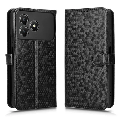 Til ZTE Blade A36 tegnebogstaske med prikpatter, print af PU-læder telefonbeskyttelsesdæksel med håndledsrem - Sort