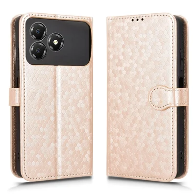 For ZTE Blade A36 Wallet Case Dot Pattern Imprint PU Leather Phone Cover with Wrist Strap - Rose Gold