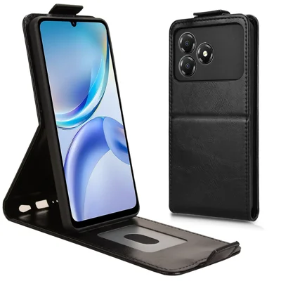 For ZTE Blade A36 Stående Låge med Magnetlås Vertikal Flip Læder Telefonbeskyttelse med Kortholder - Sort