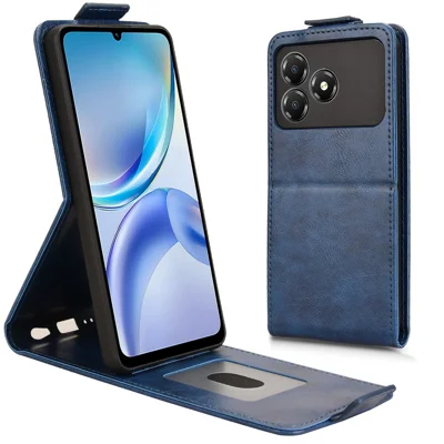 Voor ZTE Blade A36 Stand Case met Magnetische Sluiting Verticaal Flip Leren Telefoonhoes met Kaarthouder - Donkerblauw