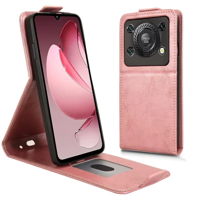 For Oukitel C60 Pro  /  C60 Stand Case Magnetic Clasp Vertical Flip Leather Phone Cover with Card Holder - Rose Gold