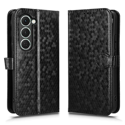 For TECNO Spark 40 Pro 4G Wallet Case Dot Pattern Imprint PU Leather Phone Cover with Wrist Strap - Black