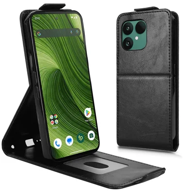 Voor Fairphone 6 Stand Case met magnetische sluiting Verticale flip leren hoes met kaarthouder - Zwart