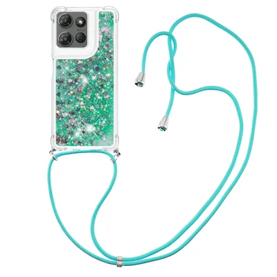 For Motorola Moto G Power (2026) 5G / G Power (2025) / Motorola Moto G Play (2025) 5G TPU Case Quicksand Phone Cover with Lanyard - Green / Hearts