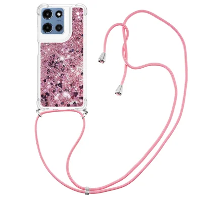 For Motorola Moto G 5G (2026) / G Play 5G (2026) / G 5G (2025) TPU Case Quicksand Phone Cover with Lanyard - Rose Gold / Hearts