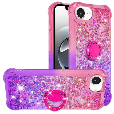 For iPhone 16e TPU-case med stander Gradient Quicksand stødfast dæksel - Pink+Lilla