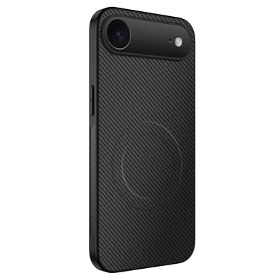 Voor iPhone Air Case Compatibel met MagSafe WANLONFENG TQ Serie Koolstofvezelstructuur PC TPU Telefoonhoes - Zwart