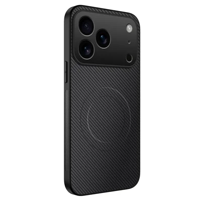 Til iPhone 17 Pro Case Kompatibel med MagSafe WANLONFENG TQ-serie Kulfiberstruktur PC TPU Telefonbeskyttelse - Sort