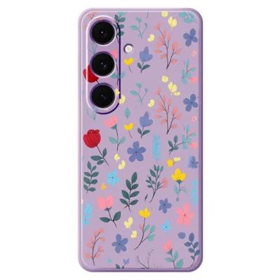 Samsung Galaxy S25+ hoesje met kleurrijke bloemenvertakkingen, opdruk, rechte rand, TPU telefoonhoes - Paars