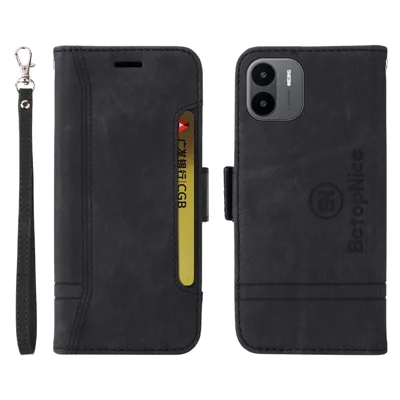BETOPNICE 001 Dla Xiaomi Redmi A1 4G / A2 4G Obudowa Na Telefon Ze Sztucznej Skóry PU Antywypadkowa Etui Portfel Stojak Drukowana Linia Ścisleń Ochronna Obudowa Na Telefon Komórkowy - Czarny