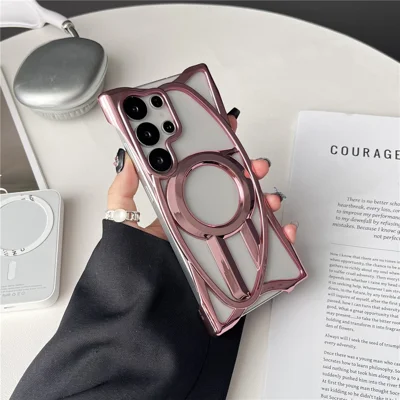 Voor Samsung Galaxy S24 Ultra Hoesje Compatibel met MagSafe Randloos Gegalvaniseerd Hol Ontwerp TPU Telefoonhoesje - Rosé Goud