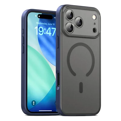 IPAKY til iPhone 17 Pro Magnetisk Hylster Stødfast PC + TPU Matt Telefondæksel - Blå