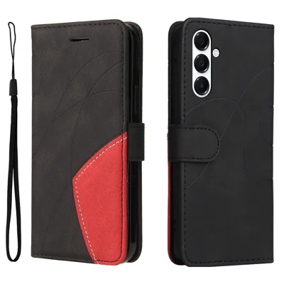 For Samsung Galaxy A18 5G / A18 4G A17 5G / A17 4G / A26 5G / A16 5G / A16 4G  Leather Phone Case Stand Wallet with Bi-colour Splicing Design - Black