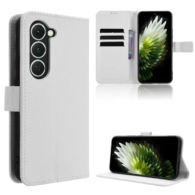 For TECNO Spark 40 Pro 4G Leather Wallet Case with Strap Diamond Texture Phone Cover - White