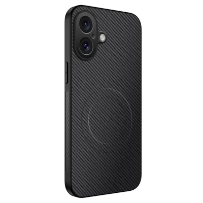 WANLONFENG For iPhone 17 Case Compatible with MagSafe  TQ Series Carbon Fiber Texture PC TPU Phone Cover - Black