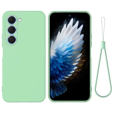 For TECNO Spark 40 Pro 4G Liquid Silicone Case Phone Back Cover with Hand Strap - Green