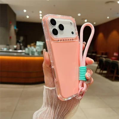 Til iPhone 17 Pro Max Case 3 i 1 faldsikker PC + TPU telefonbagdæksel med håndledsrem - Pink