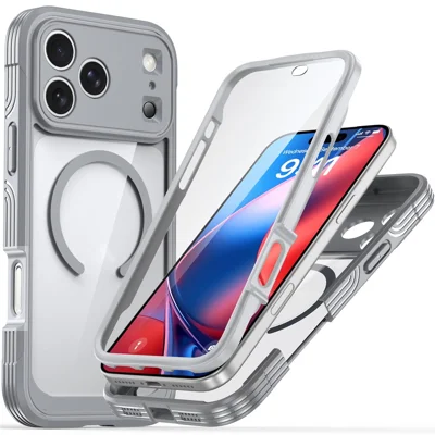 For iPhone 18 Pro / 17 Pro Magnetic Case PC + TPU Phone Cover with Tempered Glass Screen Film - Grey