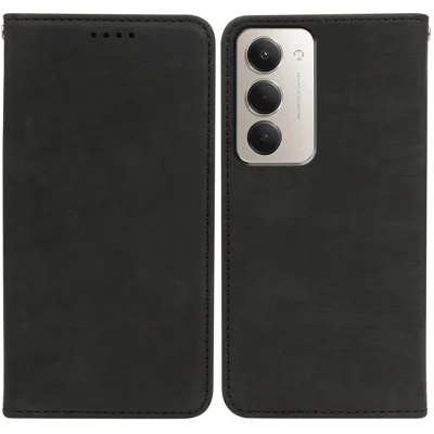 For Xiaomi Redmi 15 5G (Global) (169mm) Case Strong Magnetic Leather Wallet Phone Cover with Striped Texture - Black