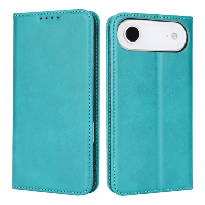 For iPhone Air Case PU Leather Calf Textured Magnetic Closing Smart Phone Cover - Sky Blue