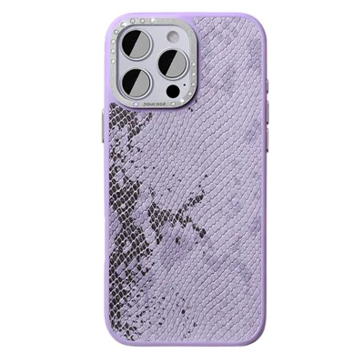 JAUCASE For iPhone 16 Pro Magnetic Case Snake Texture PU + TPU + PC Phone Back Cover - Purple