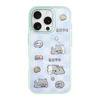 For iPhone 16 Pro Max Magnetic Case TPU PC Phone Cover with Detachable Cookie Bear Blue Backplate - Green