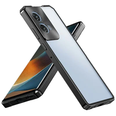For Motorola Edge 50 Ultra 5G Case Hard PC Metal Frame Matte Phone Cover - Black