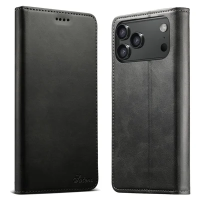 SUTENI For iPhone 18 Pro Max / 17 Pro Max Case PU Leather Wallet Stand Magnetic Closing Phone Cover - Black